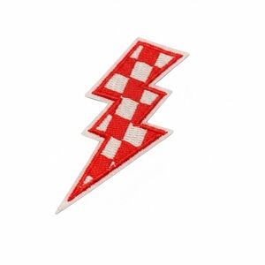 Red and White Lightning Bolt Embroidered Iron On Patch DIY Bag Hat 3x2”